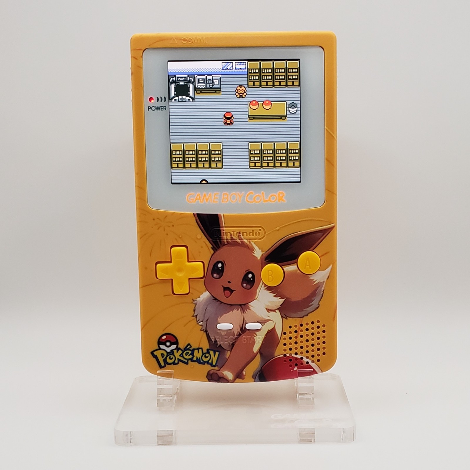 Laminated OLED Screen – Eevee Game Boy Color w/ Case – New Speaker, Recapped