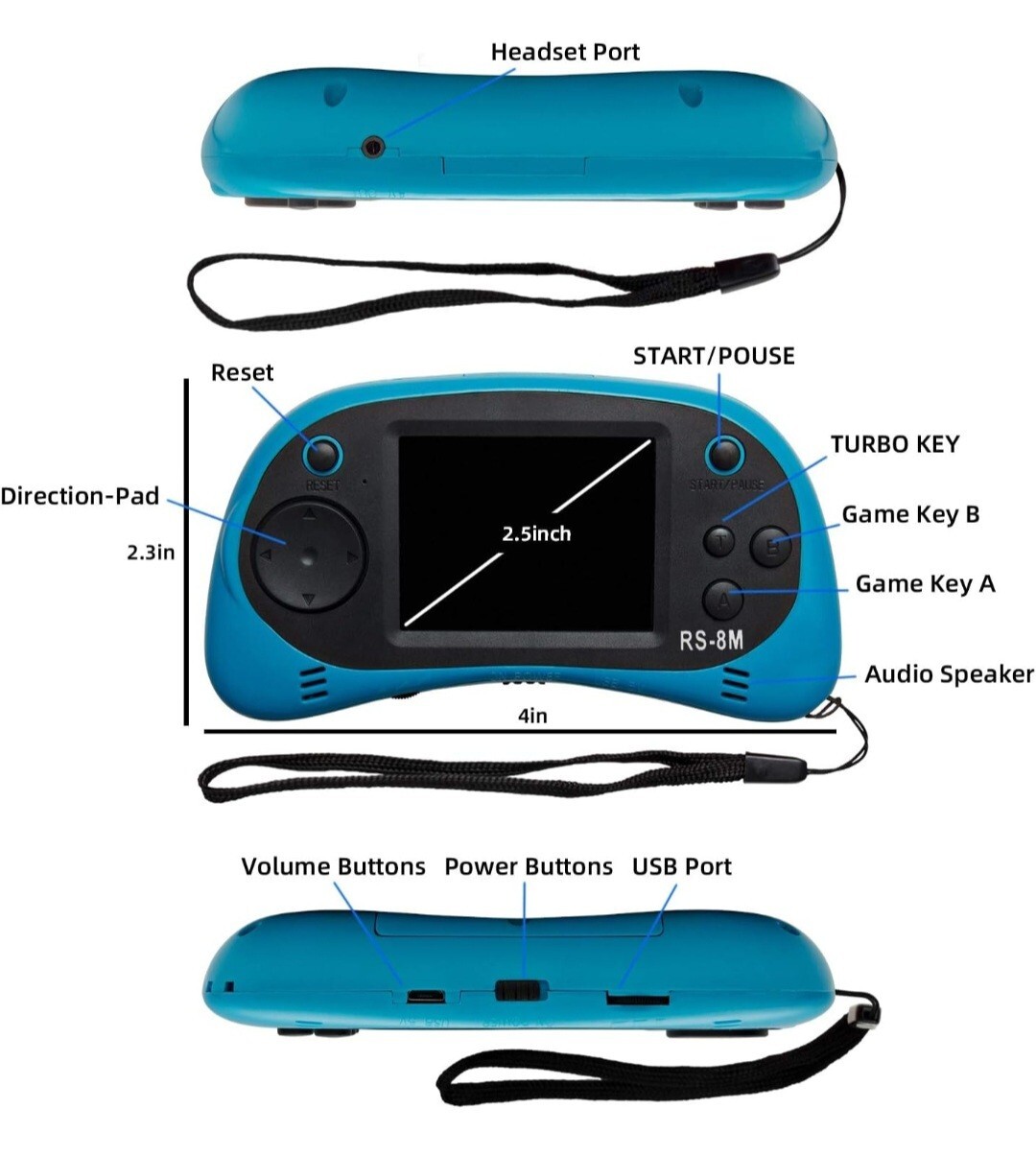 16 Bit Kids Handheld Games Built-In 220 HD Video Games, 2.5 Inch Portable
