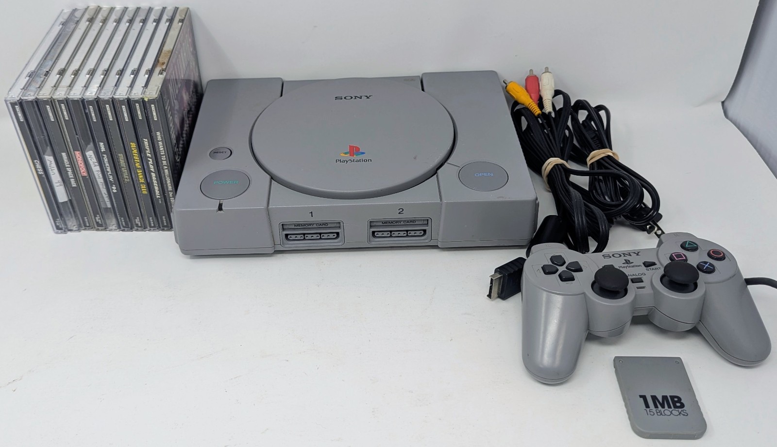 Sony PlayStation 1 PS1 Console Bundle w 10 Games- Madden 99, Space Race, Tested!
