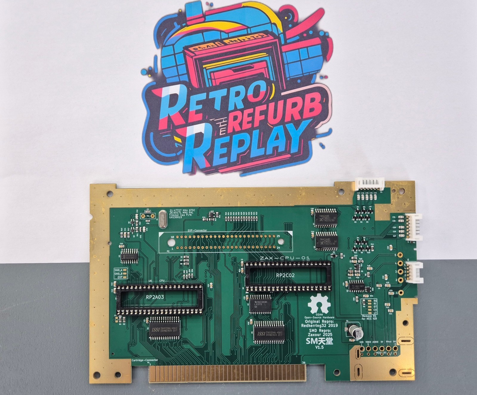 SMTendo Nintendo NES Motherboard V1.5 by Zaxour – ENIG Gold Assembled – NTSC PAL