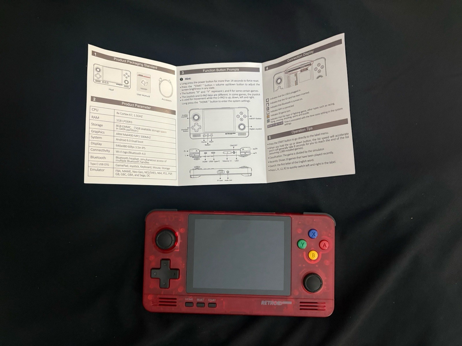 Retroid Pocket 2 Red Handheld System 8GB Android Wi-Fi Bluetooth HDMI USB-C