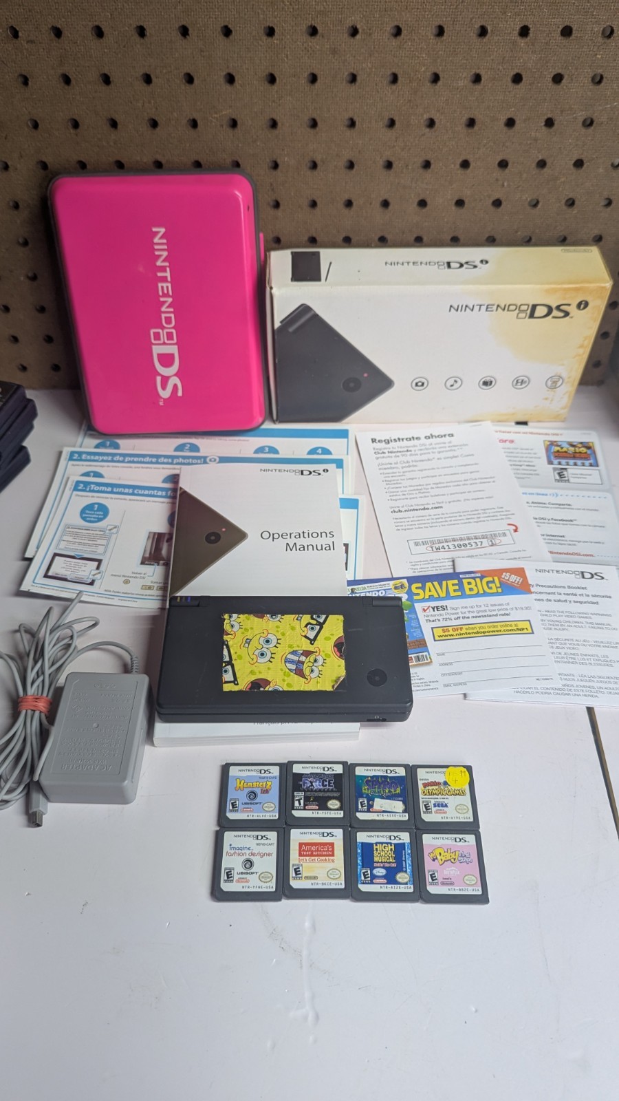 Nintendo DSi Black Handheld Console Bundle – Tested With Charger Stylus + Games