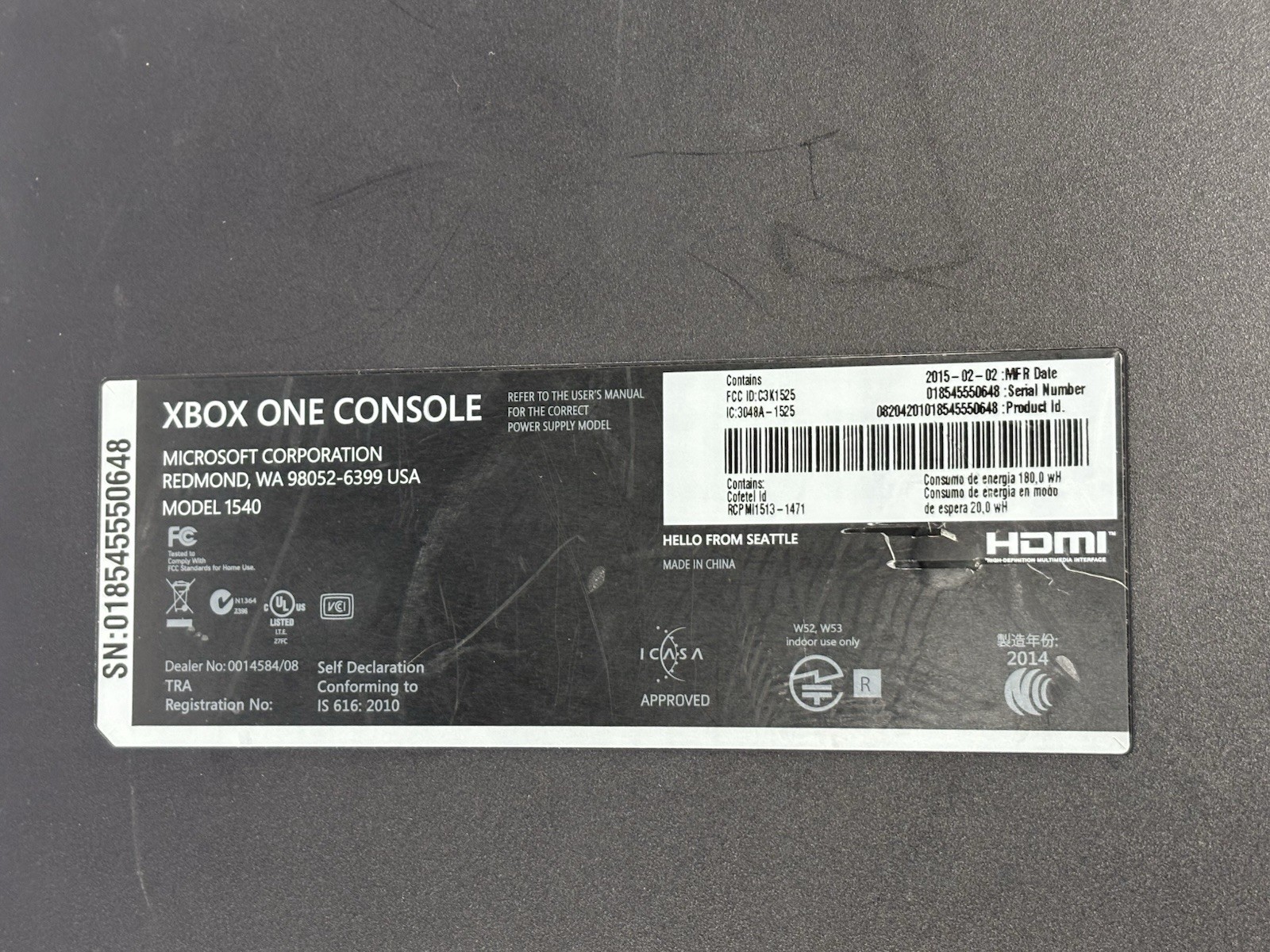 Microsoft Xbox One 1540 Console 500GB Black 1080p Wi-Fi w/ Power & HDMI Cord