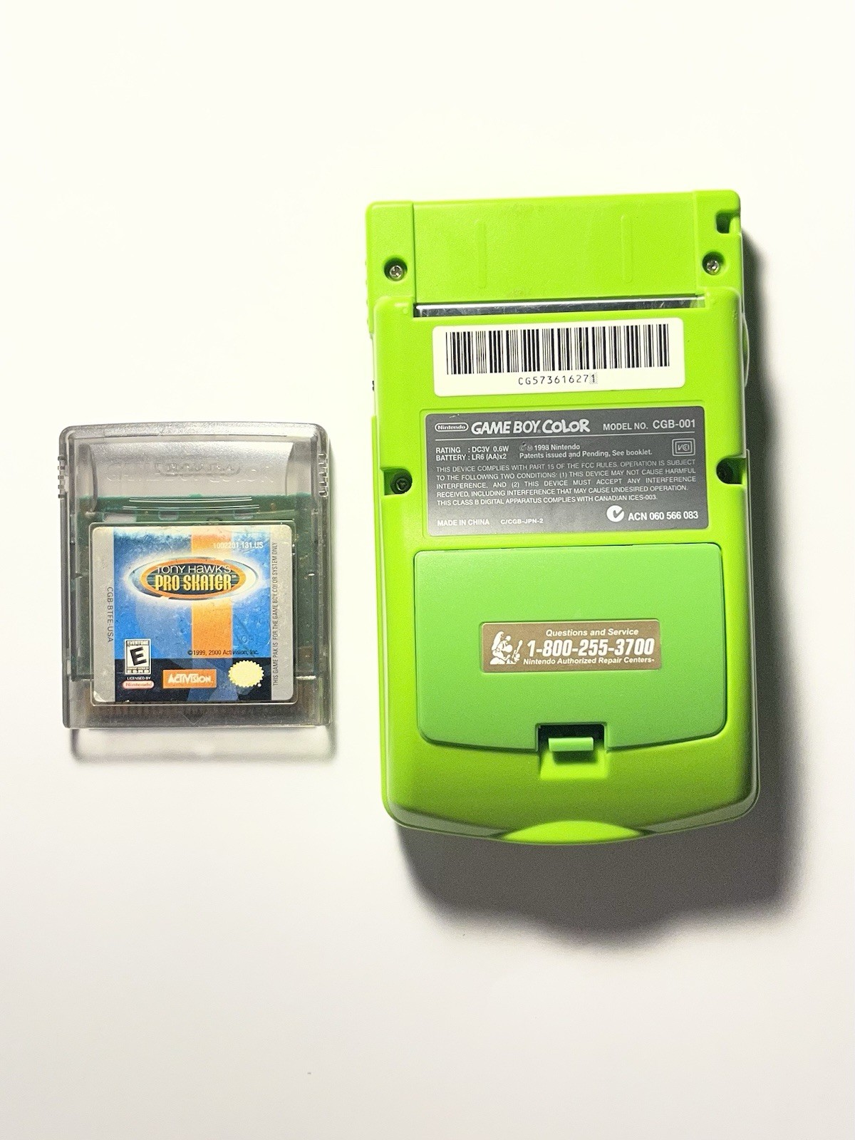 Nintendo Game Boy Color Green CGB-001 Handheld Console w/ Tony Hawk Pro Skater
