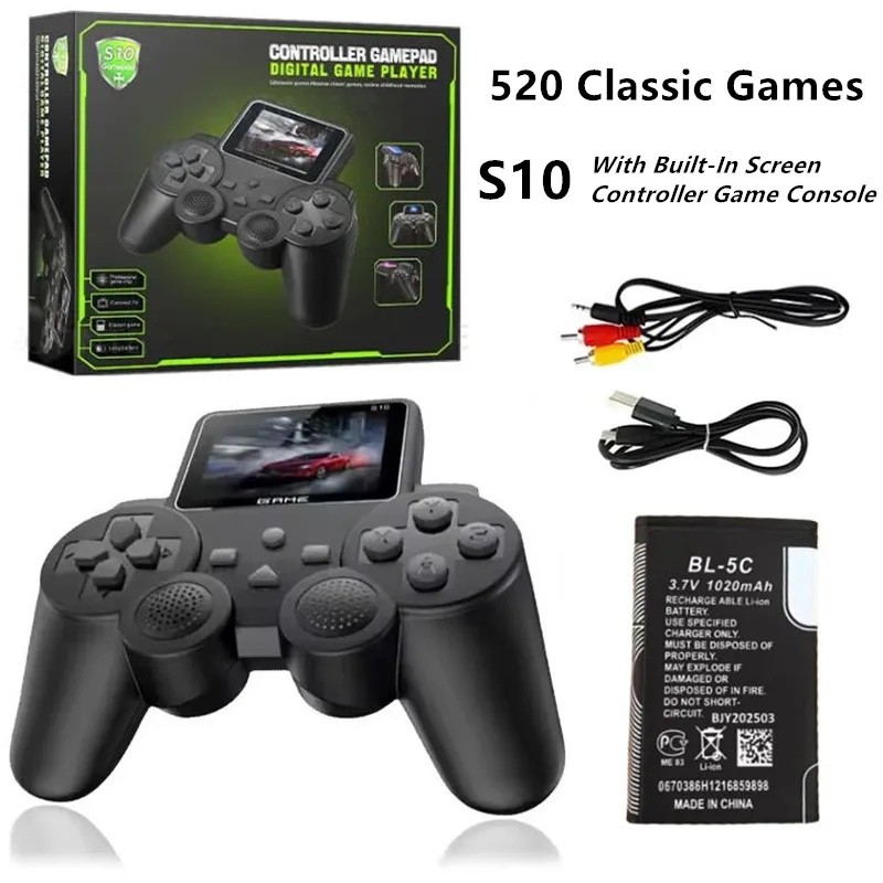 Controller Gamepad S10 2.4 inch Display Screen with TV Connect Black 520 Games