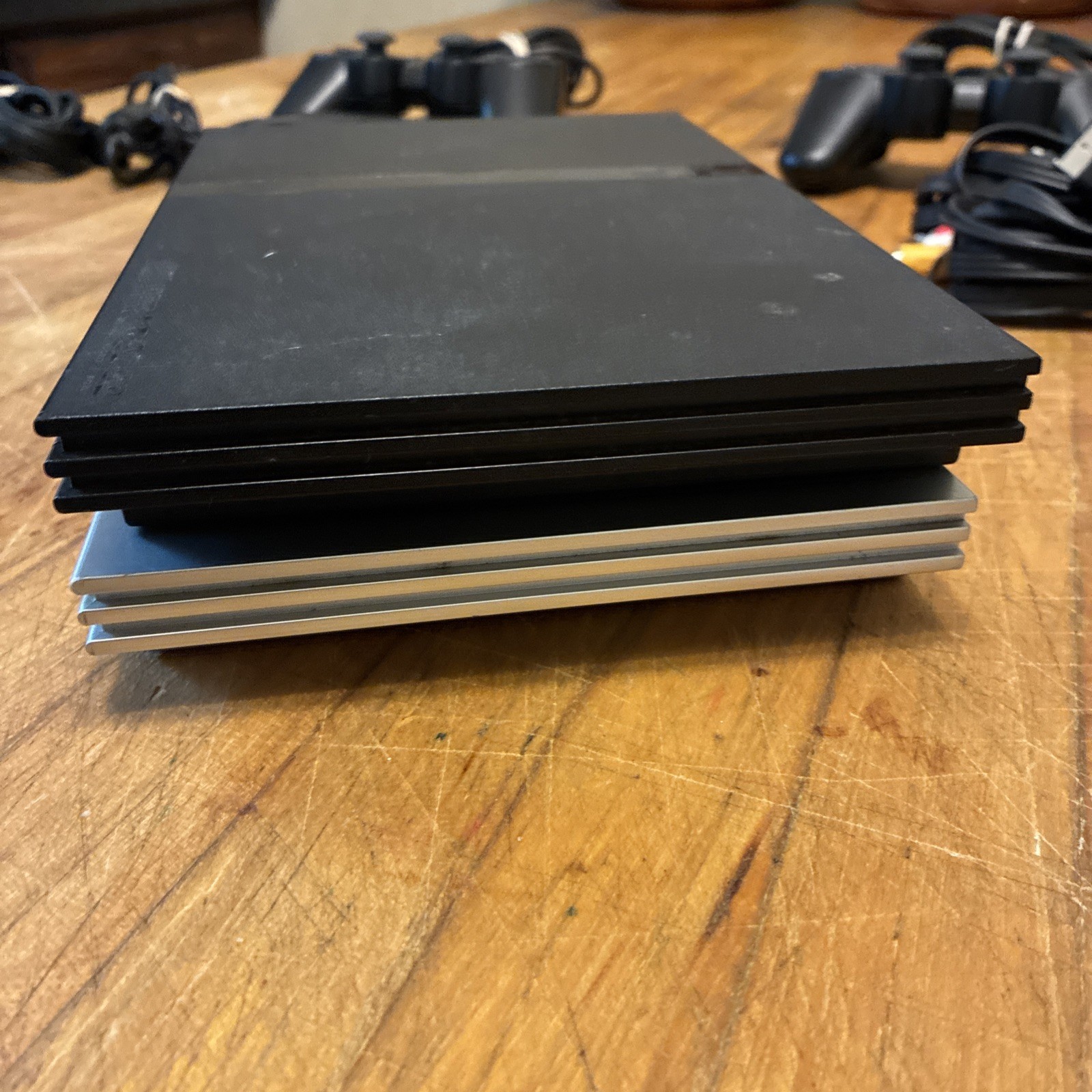 Sony PS2 Slim Silver And Black Lot Tested, Working 2 Controllers 1 Power Cord