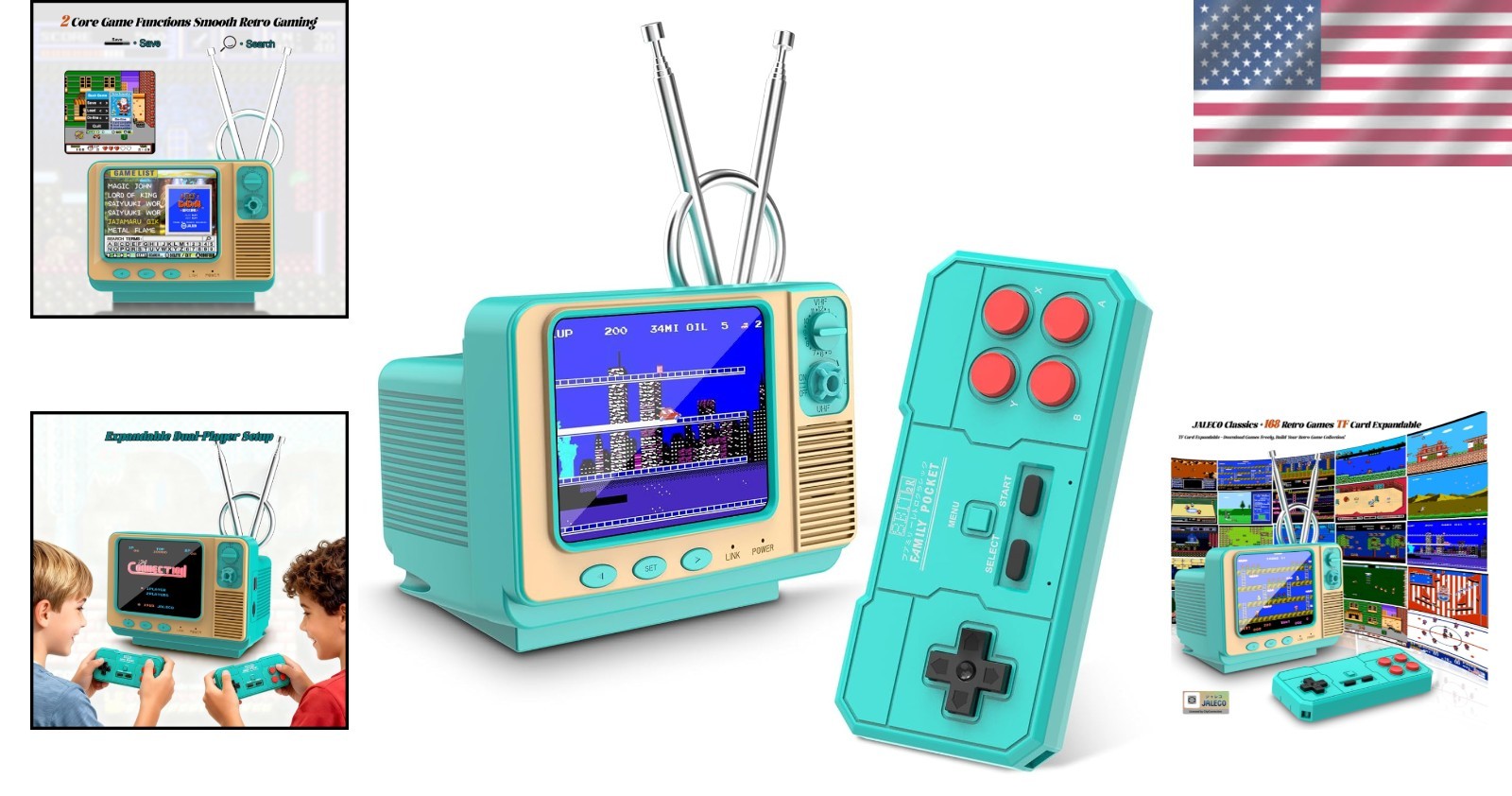 Classic Mini TV Style Handheld Console with 168 Games & Dual 2-Player Support