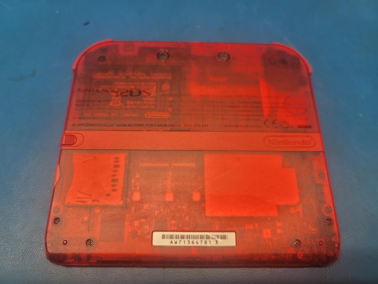 Nintendo 2DS Handheld System Transparent Red With Oem Stylus, Minor Bright Spot.