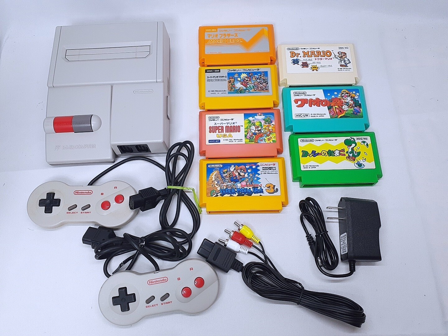 Nintendo AV Famicom Console +7 games Super Mario set New Famicom NTSC-J Tested