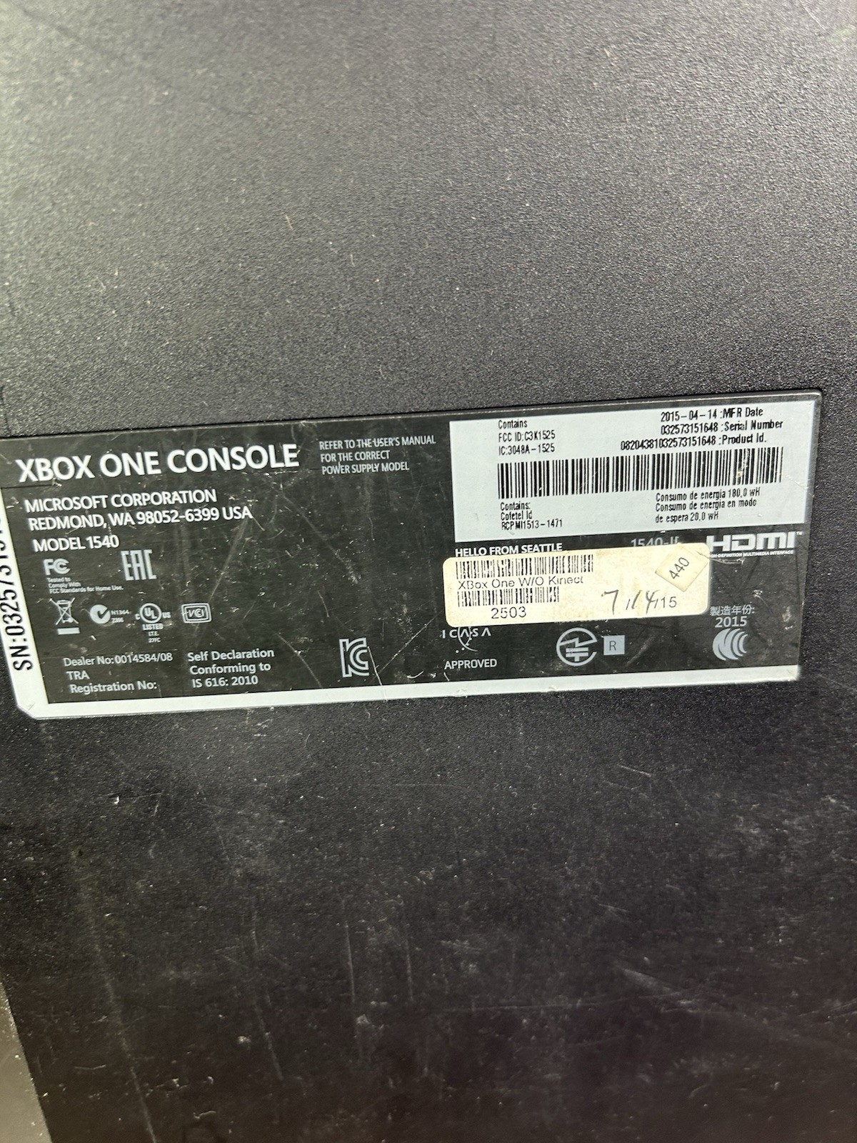 Microsoft Xbox One 500GB Console – Black – Tested Working – LOOSE HDMI