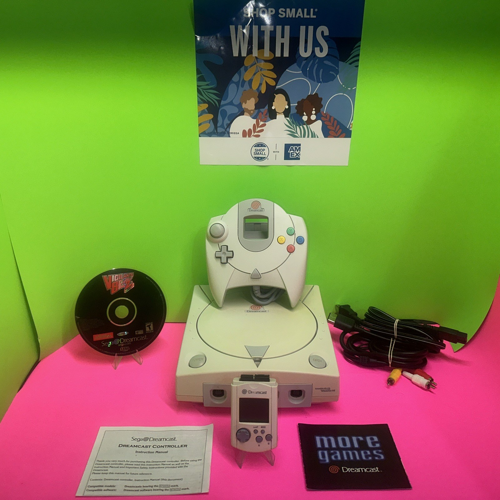 SEGA Dreamcast Console Bundle HKT-3020 VMU Cords OEM Controller Tested Working