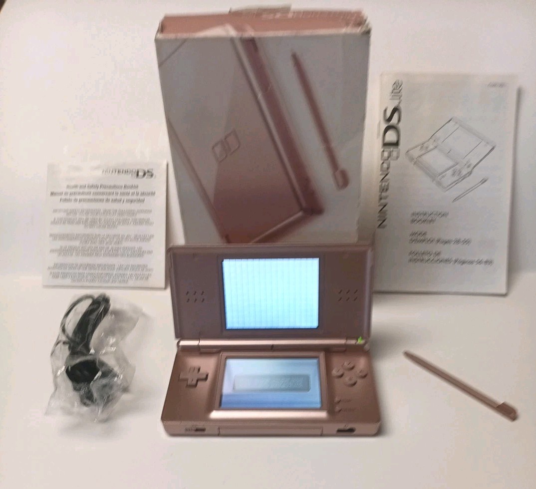 Nintendo DS Lite Metallic Rose Pink System And Adaptor No Charger Tested