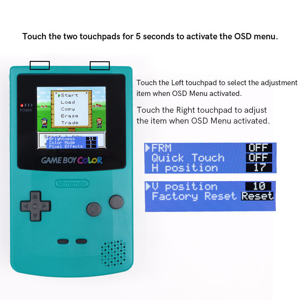 Gameboy Color IPS Backlight NO SOLDER 2.45″ Drop in Kit + Shell for Game Boy GBC