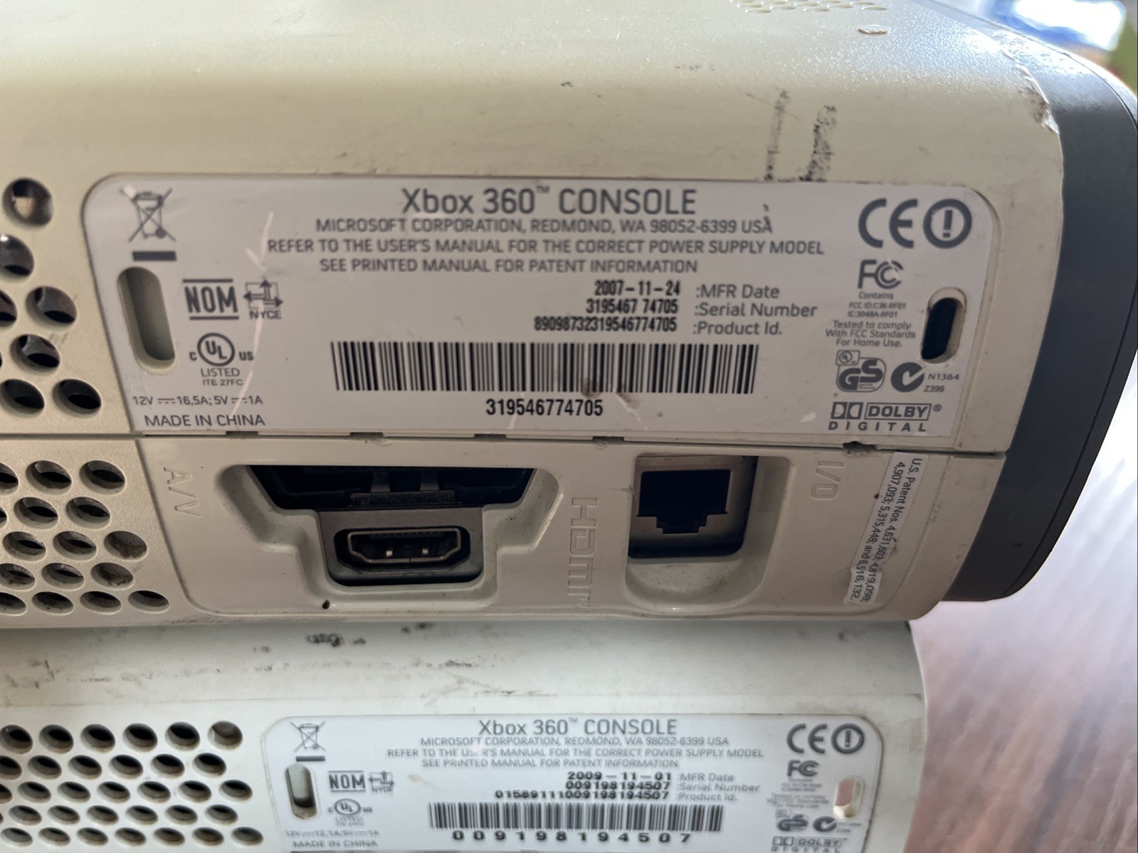 Lot Of 2 Defective Xbox 360 Core Console White For Parts Red Ring