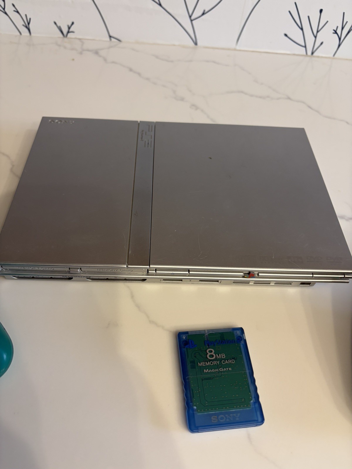 Sony PlayStation 2 PS2 Slim Silver Console, Controller, Memory Card Tested