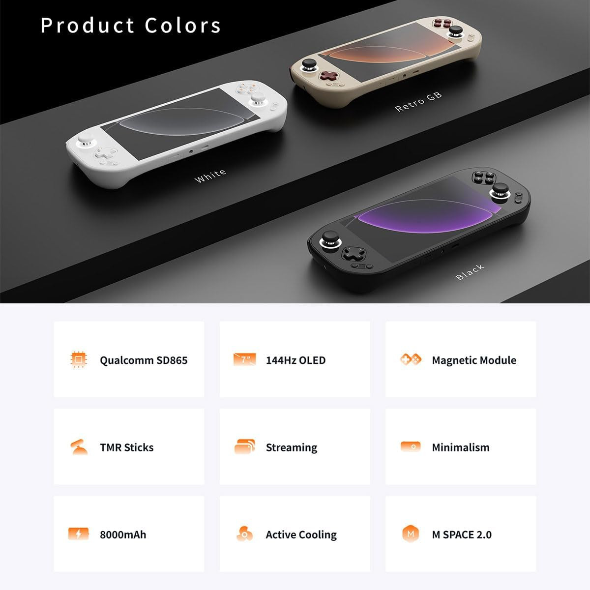 Mangmi Pocket Max Game Console,7 Inch OLED Android 13 System 8000Mah Battery Vid