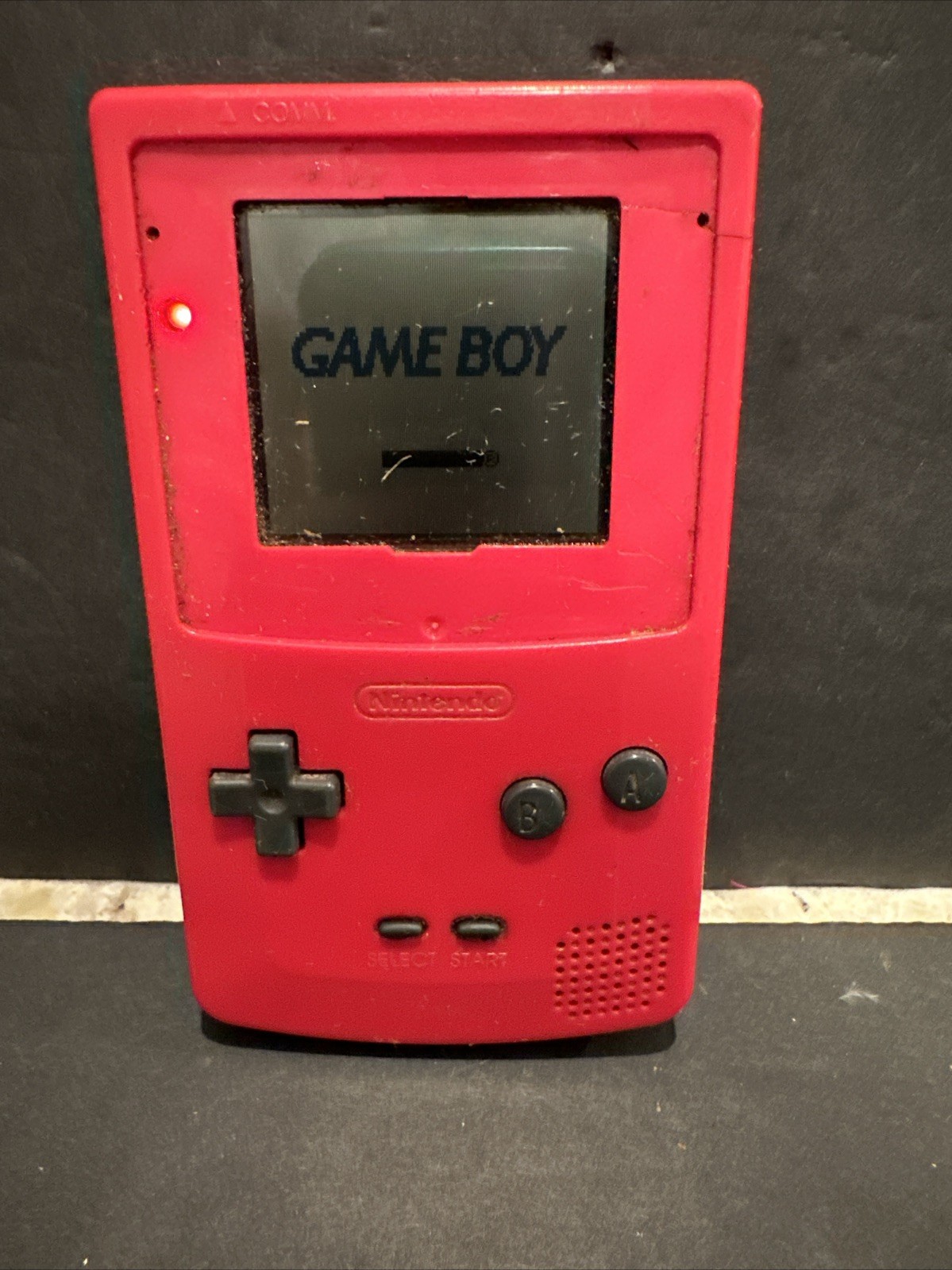 Nintendo Game Boy RED no battery cover and written ON WITH MARKER #R32
