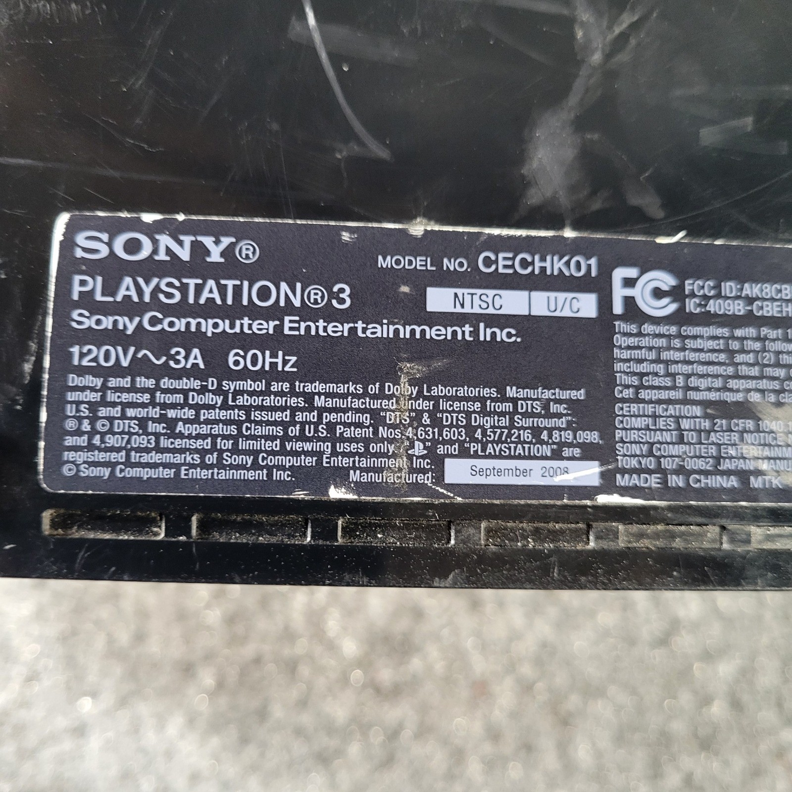Sony PlayStation 3 PS3 Fat Console ONLY Piano Black 80GB CECHK01 NTSC 9/2008