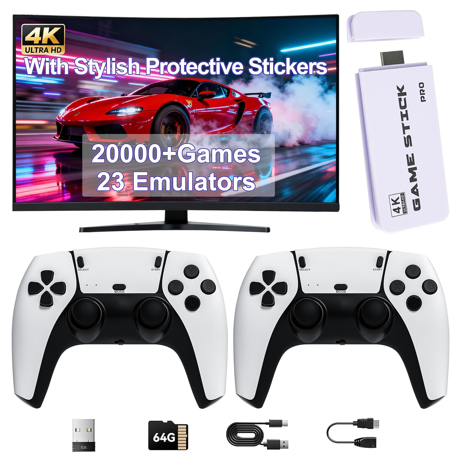 2026 Retro Gaming Console with 20K+ Games, 4K HDMI, Dual Controllers, 64GB