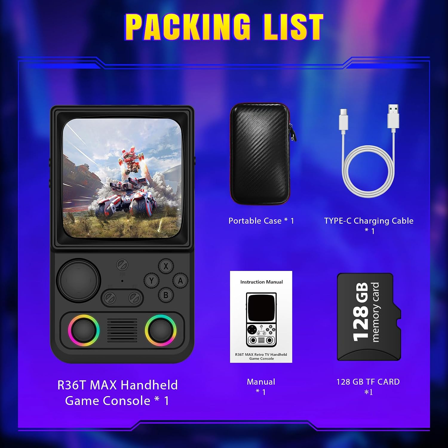 R36TMAX Upgraded Retro Handheld Game Console with 4000Mah Battery, 4.0» IPS Scr