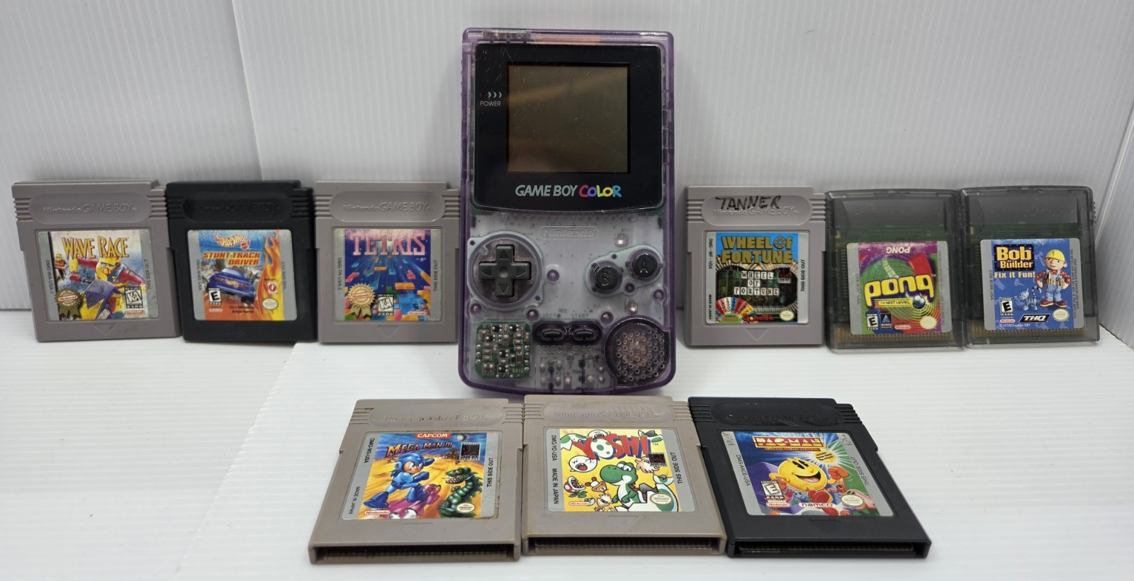 Nintendo Game Boy Color Purple Transparent & 9 Games Megaman Tetris Yoshi PacMan