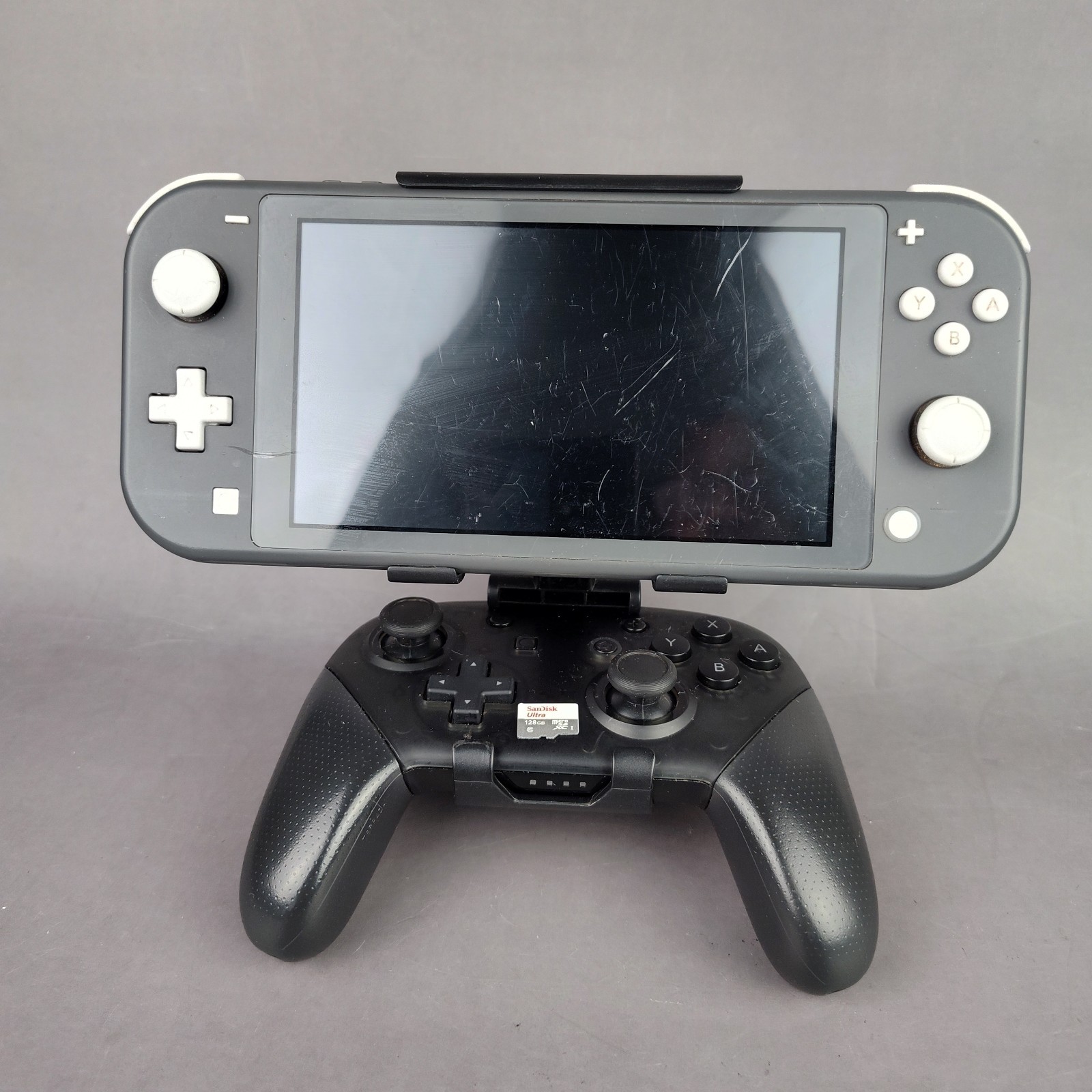 Nintendo Switch Lite Grey Console Bundle 128GB M-Card, Pro Controller, & Holder