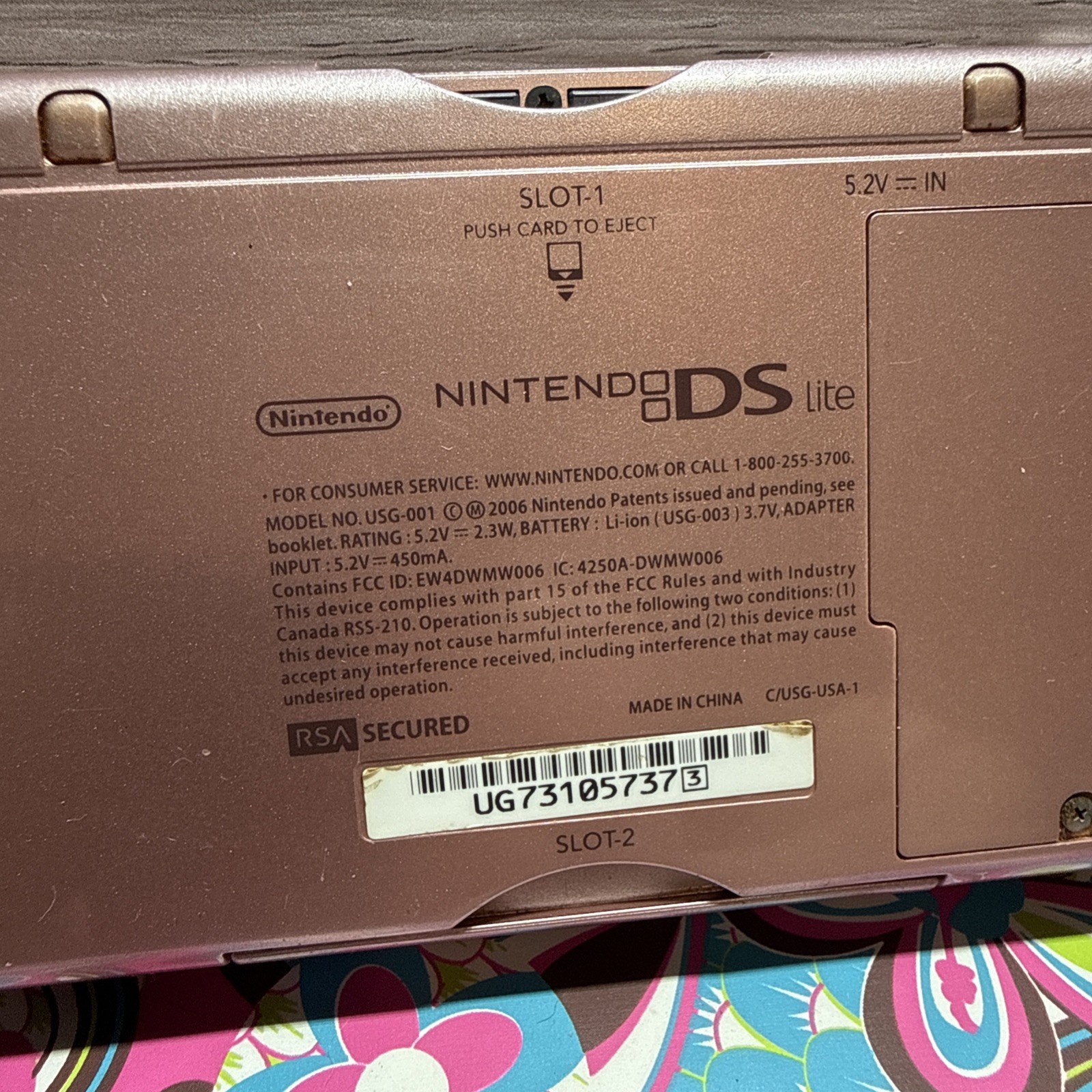 Nintendo DS Lite with Case USG-001- Metallic Rose Tested Works – No Charger!