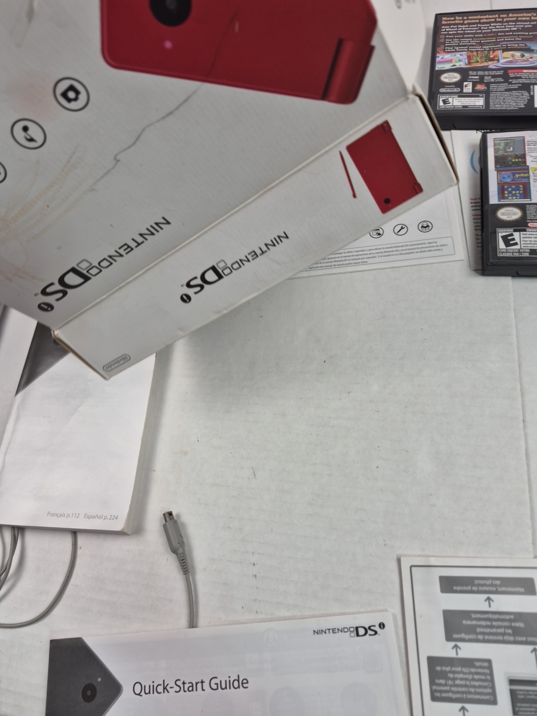 Nintendo DSI Matte Red Handheld System Box Charger Games Tested With Issues