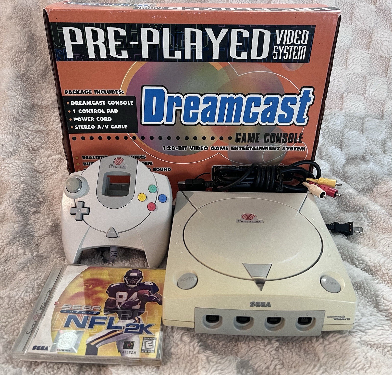 SEGA Dreamcast White Console TESTED WORKING w/ OEM Controller Cables Game AM Box