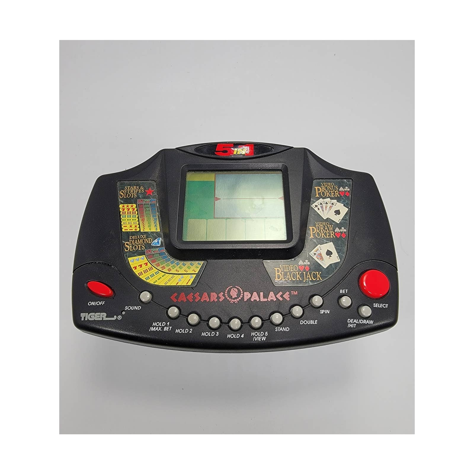 Tiger Caesars Palace 5 in 1 Handheld Electronic Card Poker Slots Game Works 1995