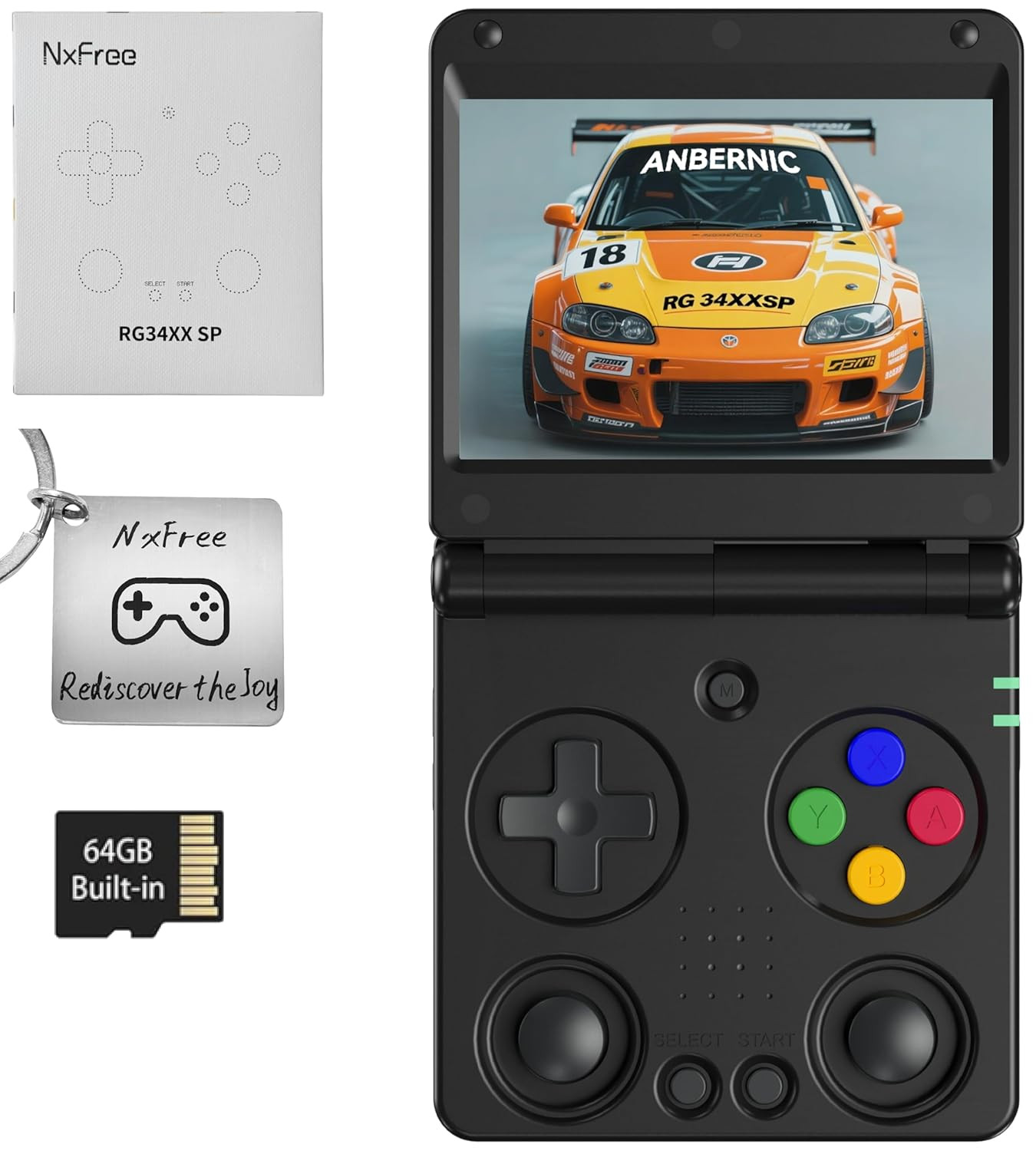 Anbernic RG34XXSP Retro Gaming Console – Flip Design, 3.4» IPS Screen 720×480,