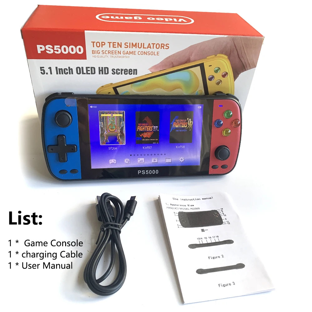PS5000 Portable Handheld Game Console for PS1/MAME/MD/NES/SNES Video Gaming Port