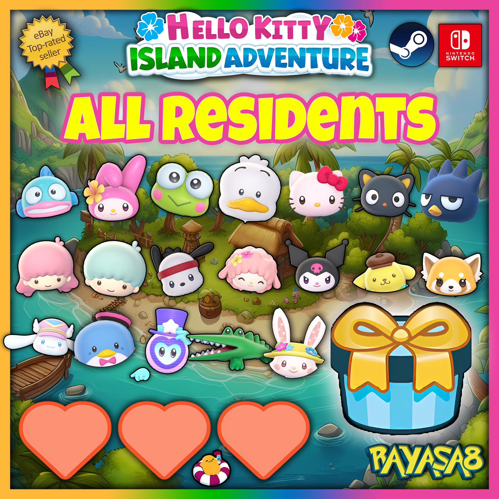 Hello Kitty Island Adventure 3 & 2 Heart Gifts 50x Each | Switch & Steam 🌟