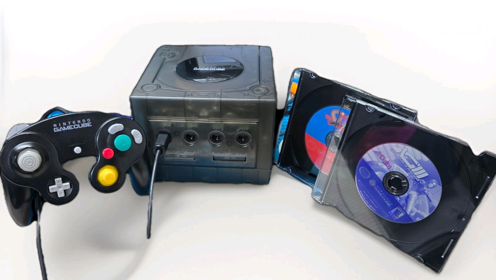 Nintendo GameCube Clear Black Reshell With Black Controller And 2 Games