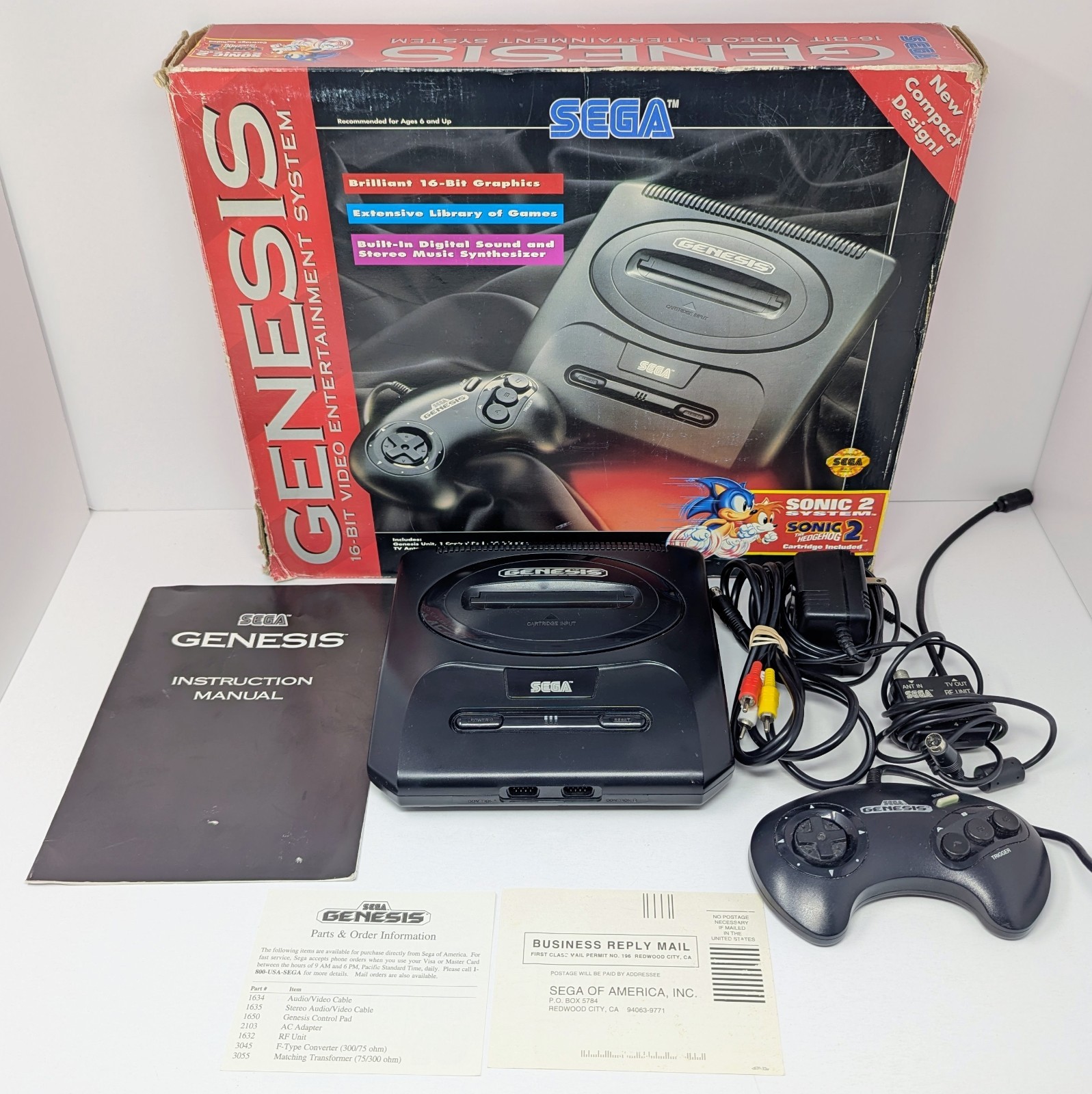 Sega Genesis Model 2 Console Sonic 2 System Box & Manual – No Game – Tested!