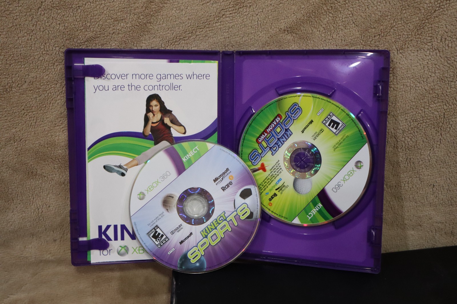 xbox 360 s console 2 controllers Kinect 2 games hdmi cord no power cord untested