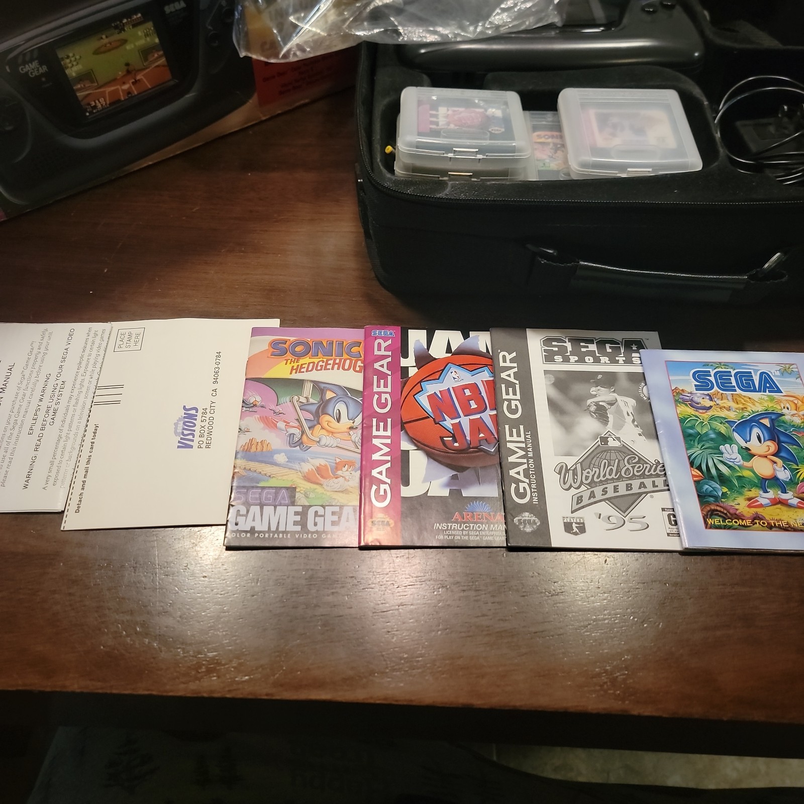 SEGA GAME GEAR Sonic Sports System Console W Bag & Games – Complete – Authentic