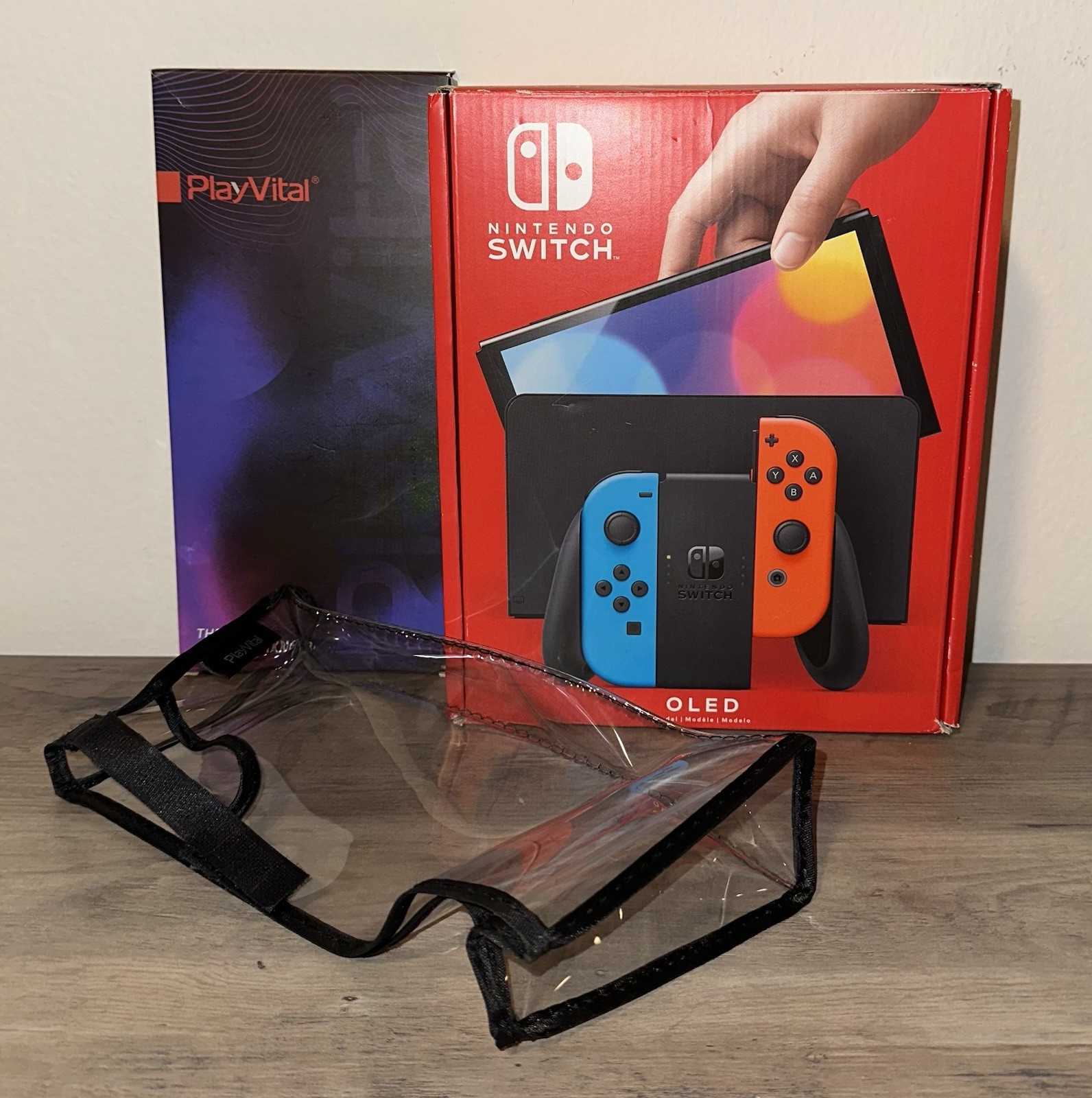 Nintendo Switch OLED 64GB Neon Red Blue Joy-Con 2021 Model With Extras