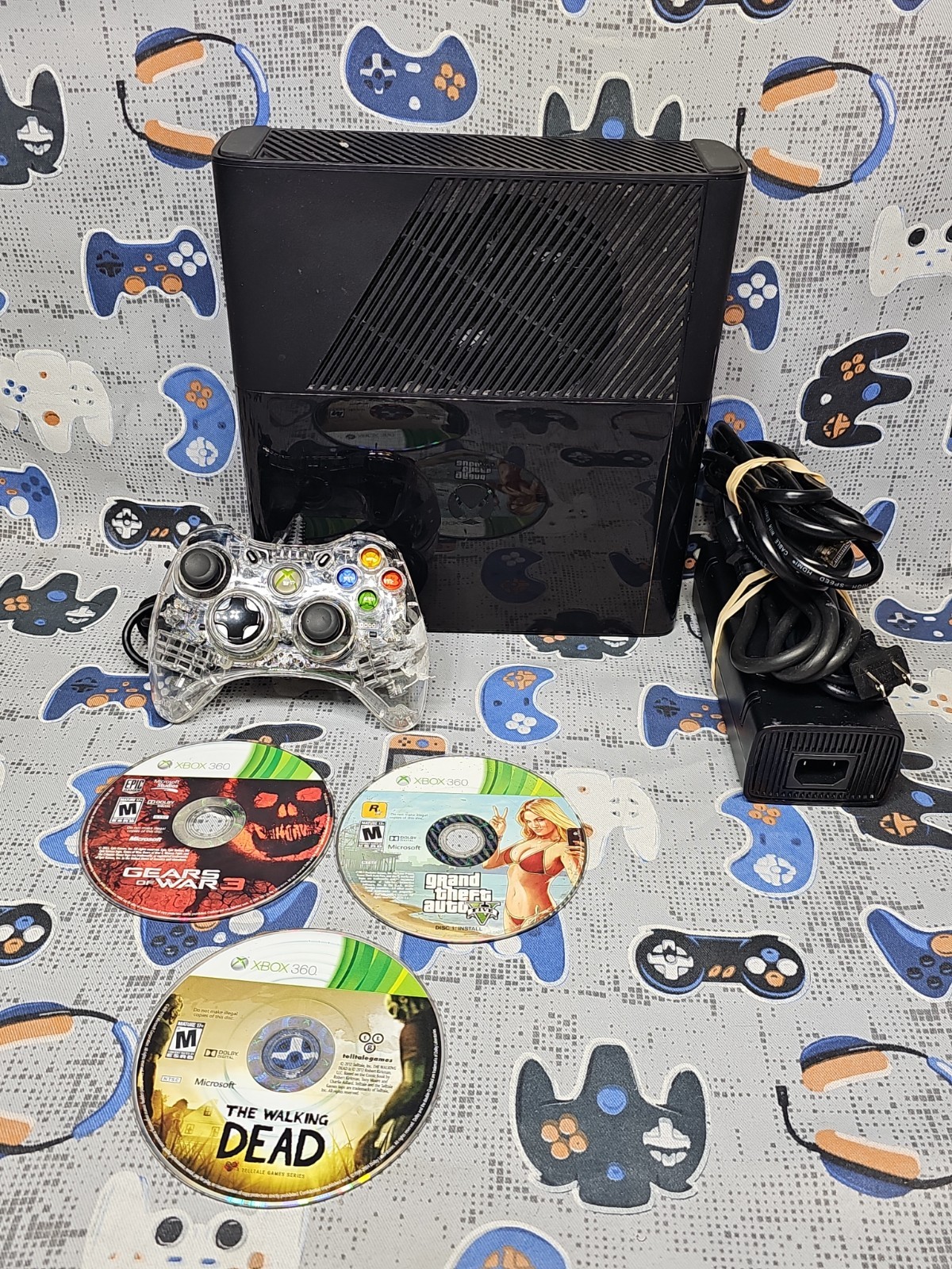 Microsoft Xbox 360 E Console BLACK W/Wired Controller & 3-Games CLEANED & TESTED