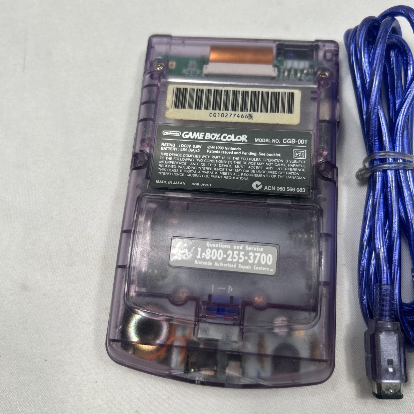 Nintendo Gameboy Color (CGB-001) Atomic Purple Handheld Console With Cable