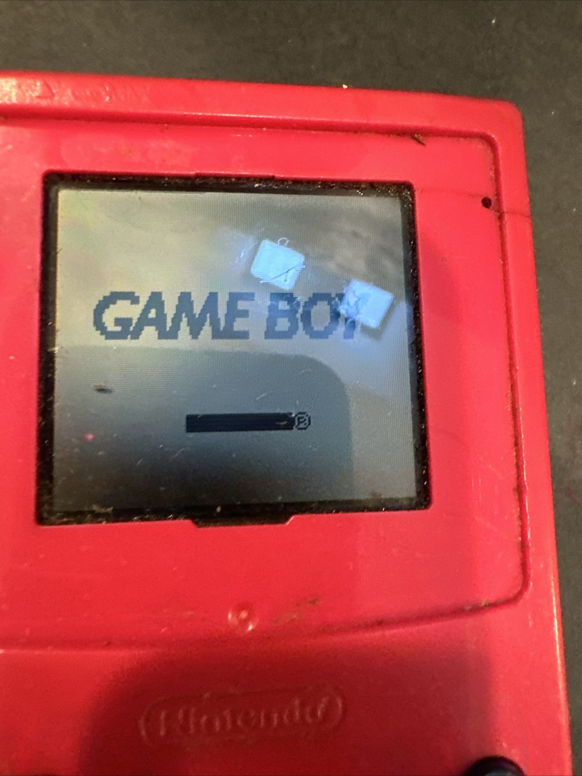 Nintendo Game Boy RED no battery cover and written ON WITH MARKER #R32