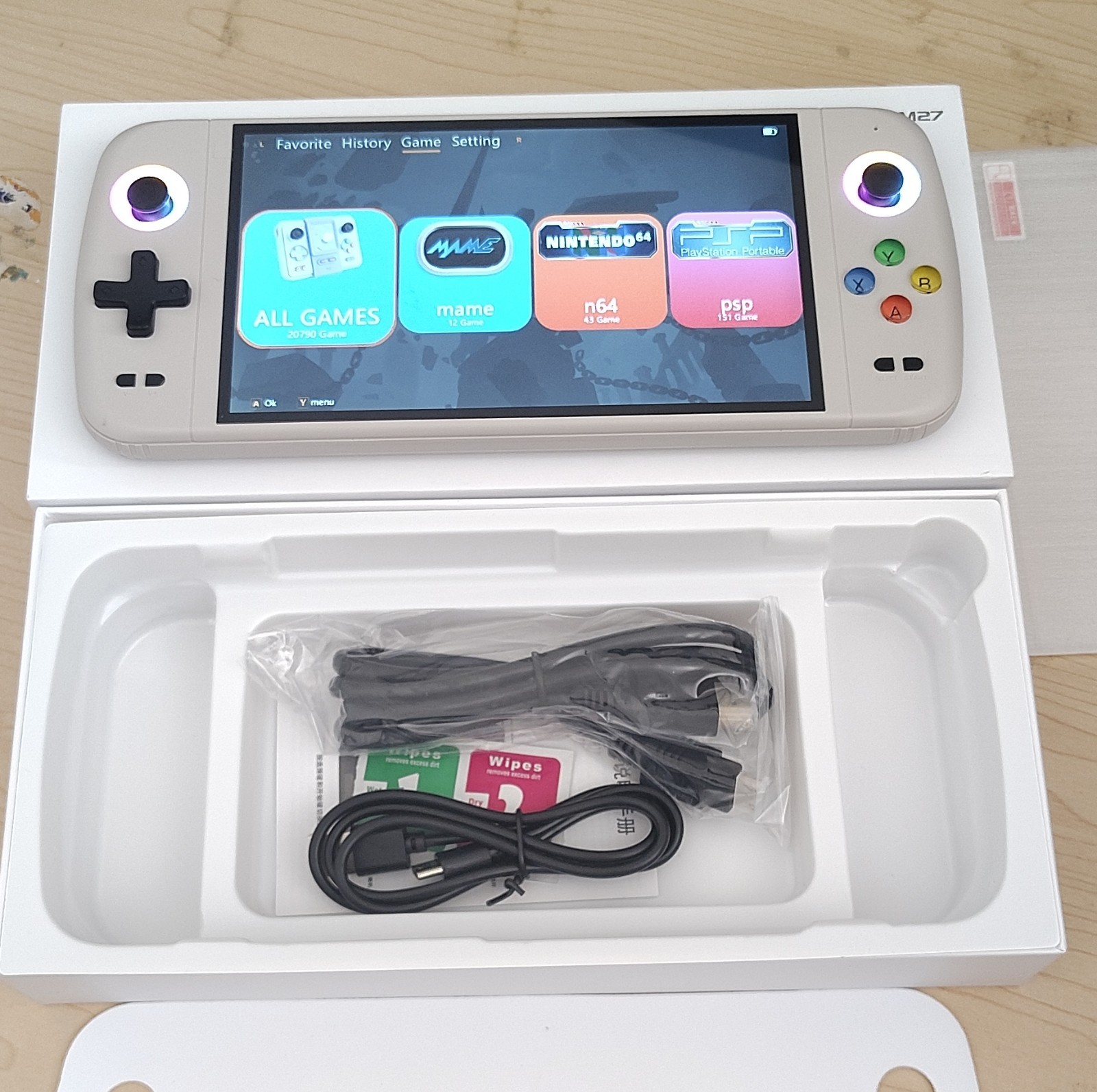 SJGAM M27 Handheld Emulator Console Beige 64GB USB-C Multi-Platform