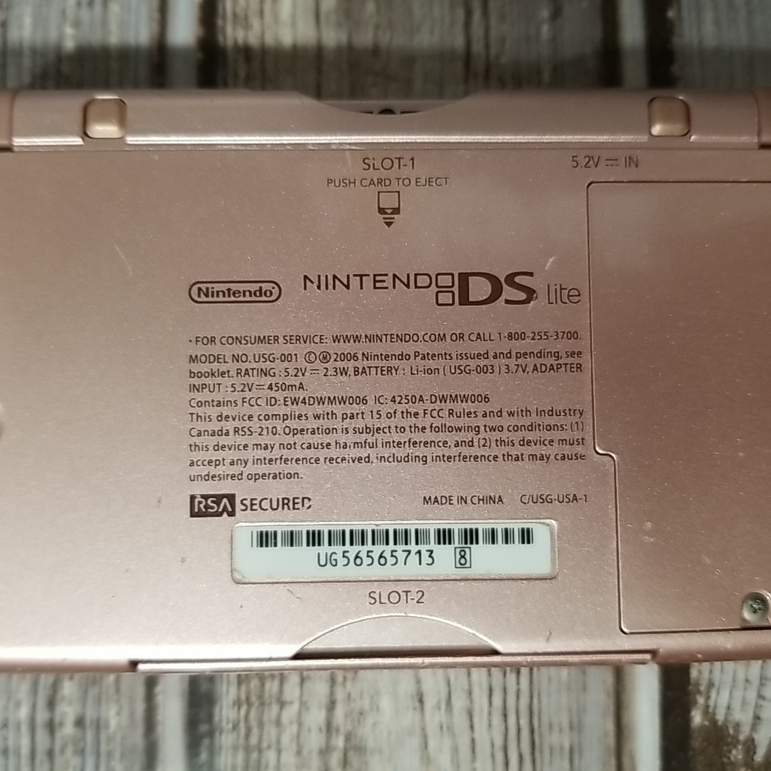Nintendo DS Lite Metallic Rose Handheld Video Game Console w/ Charger & Stylus