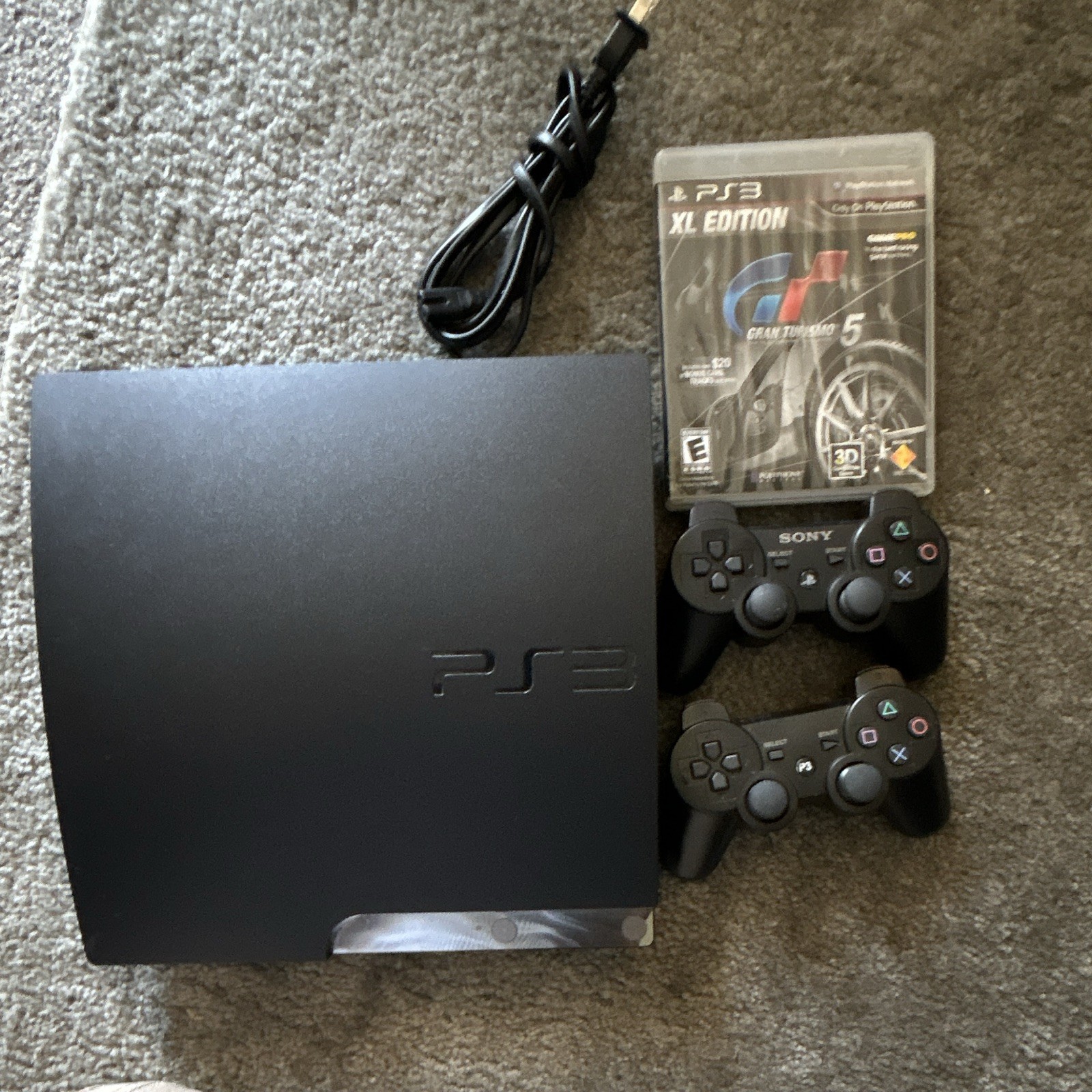 Sony PlayStation 3 Slim CECH-2501B 320GB Black Console w/2 Controllers