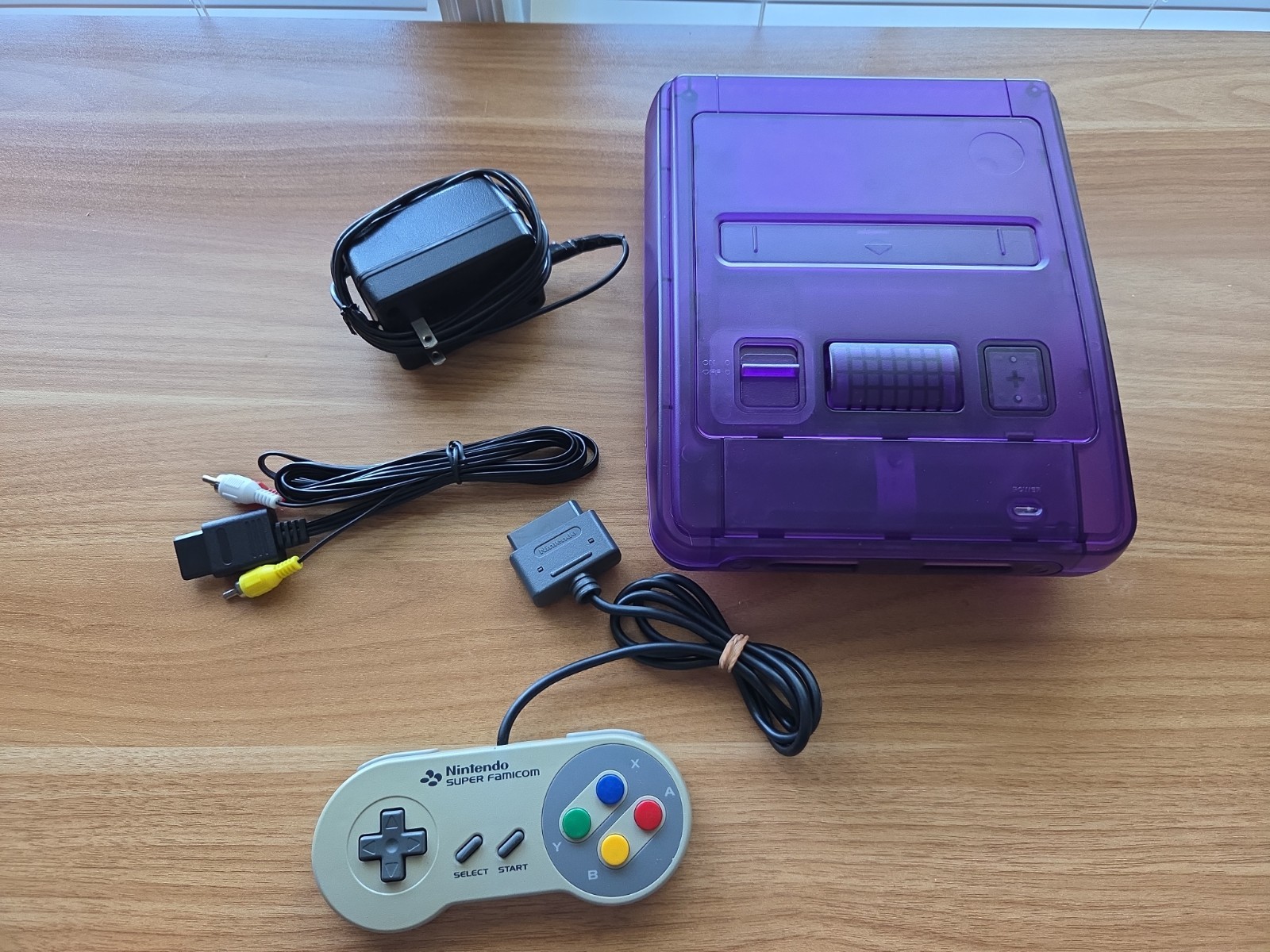 Super Nintendo Famicom SNES Console Bundle Controller + Clear Purple SFC Shell