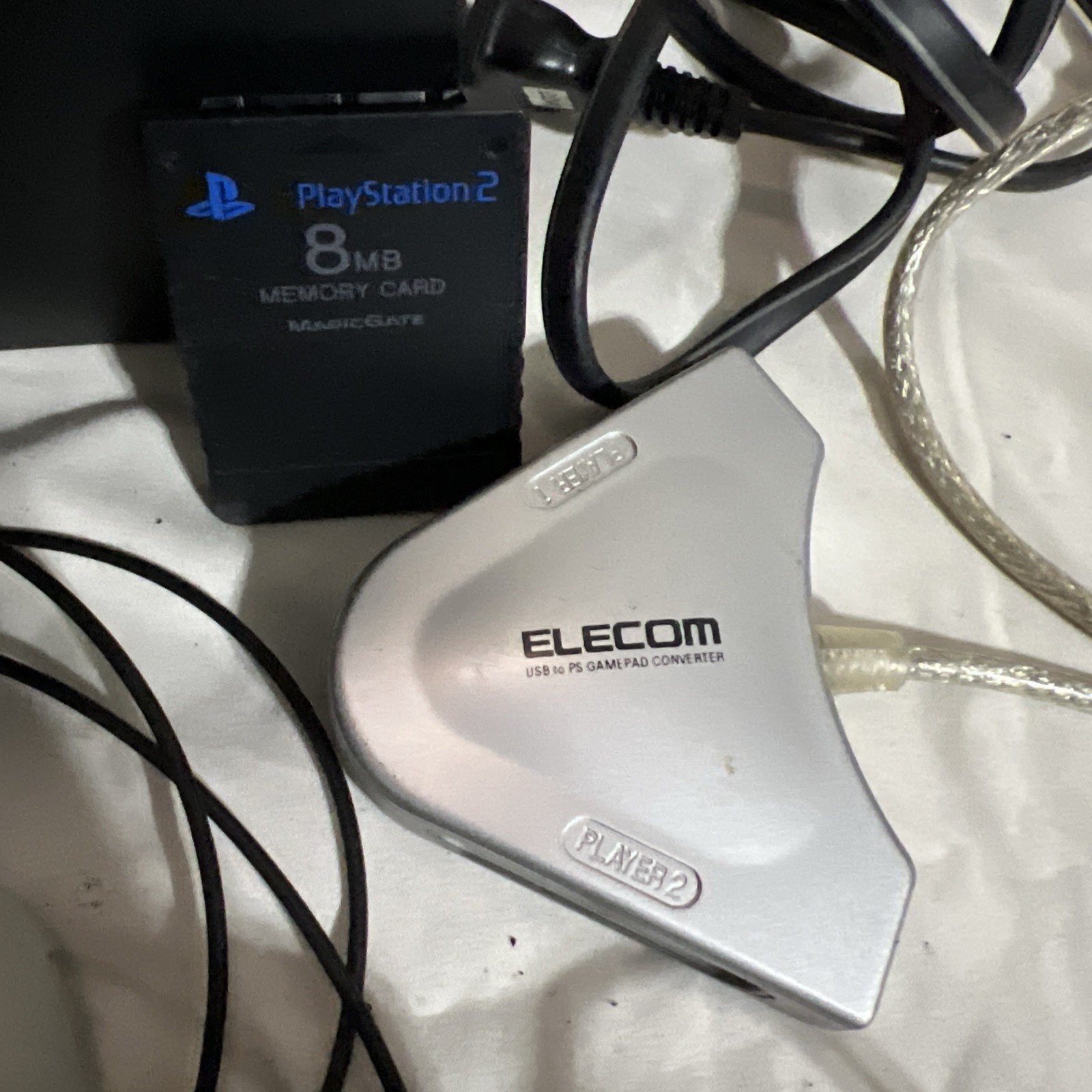 Sony PlayStation 2 PS2 Fat Console 2 Controllers,Memory Card Cords, error disc.