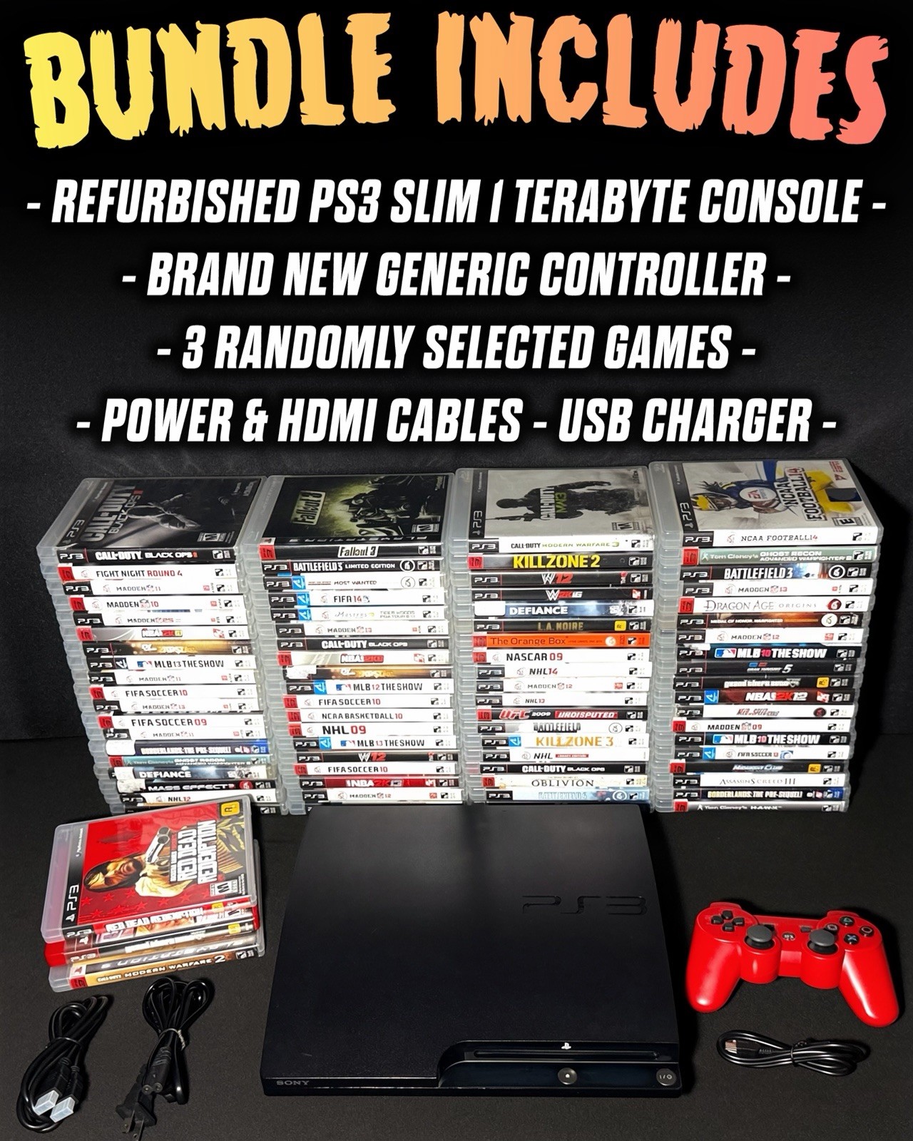 Sony PlayStation 3 Slim Console BUNDLE 1TB Storage Controller/Games/Accessories
