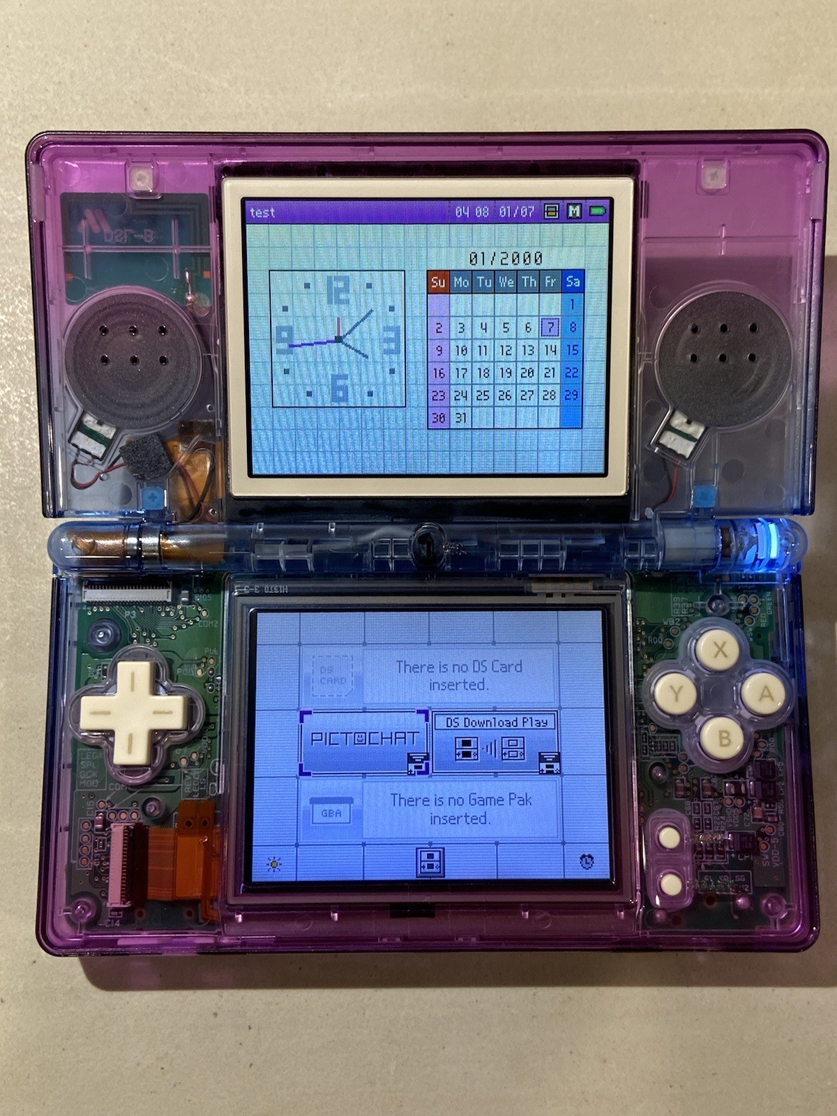 Nintendo DS Lite Transparent USB-C Blue/Purple/White Ultraviolet LED Handheld #9