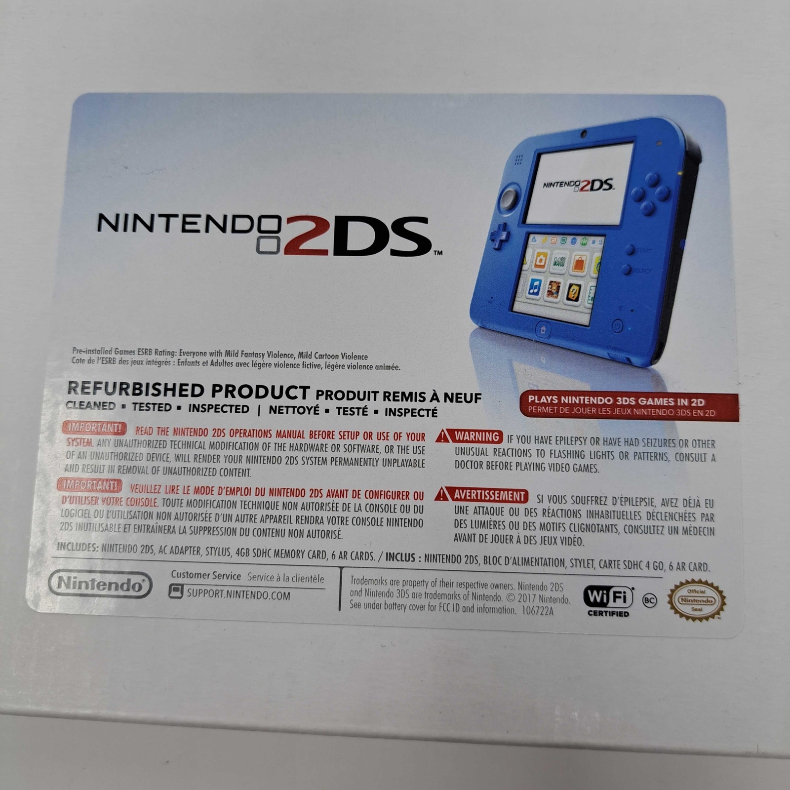 Nintendo 2DS: Standard Edition [Electric Blue Discontinued Collectible] OPEN BOX