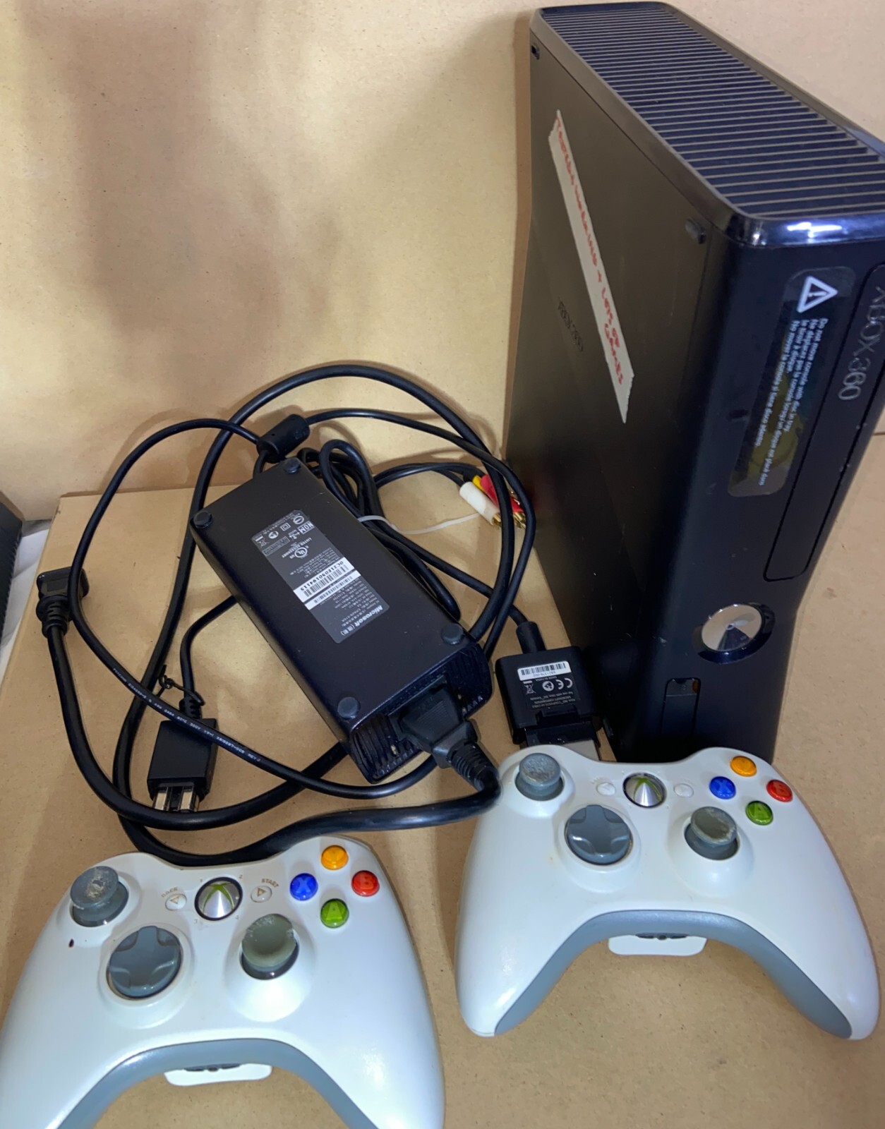Xbox 360 S Slim Bundle 250GB Console 2 Controllers Cables 28 Games Tested Works